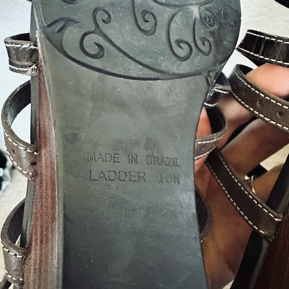 Brighton Brown Leather Silver Ladder Wedge Sandals 10 - Picture 10 of 10